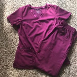 Purple label scrubs in wine